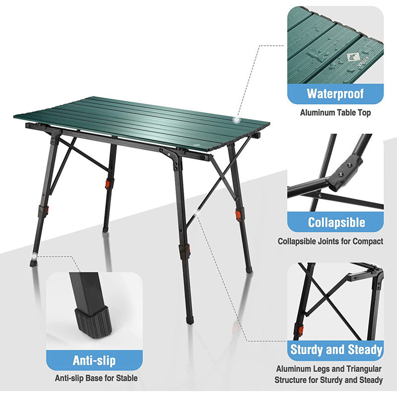 Portable Camping Table 35in Adjustable Aluminum Folding Outdoor Table