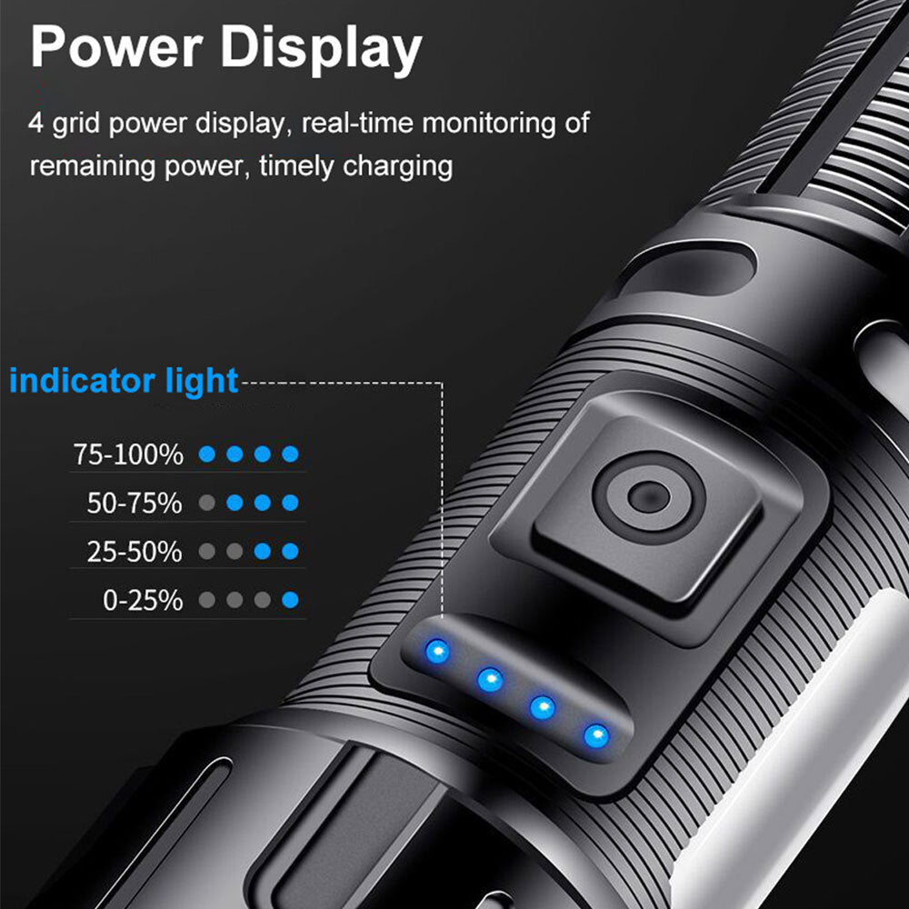 Rechargeable 1,000,000 Lumens LED Tactical Flashlight with COB Side Light and Long Range Beam