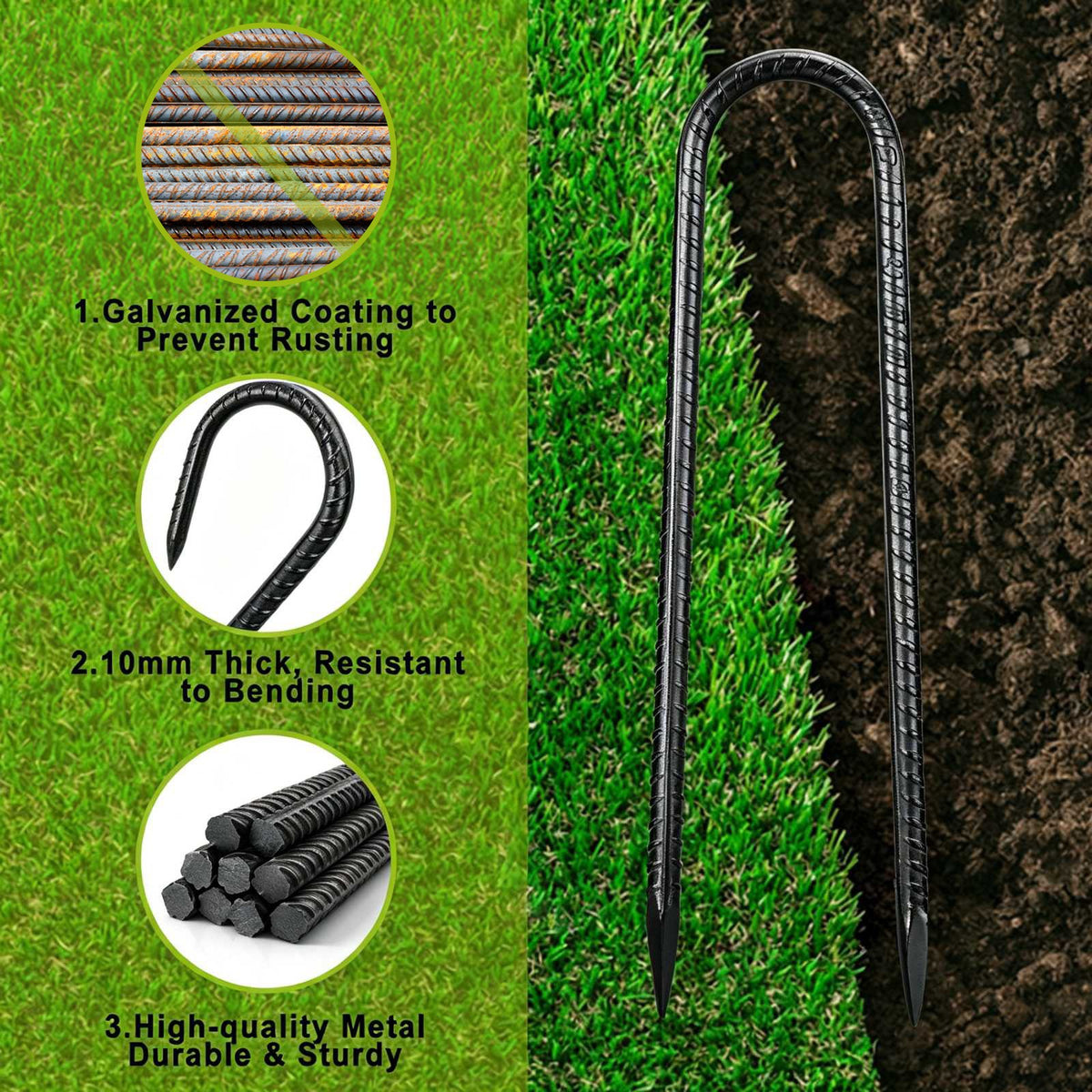 Heavy Duty U-Shaped Ground Stakes 12 Inch for Tent Camping and Outdoor Equipment