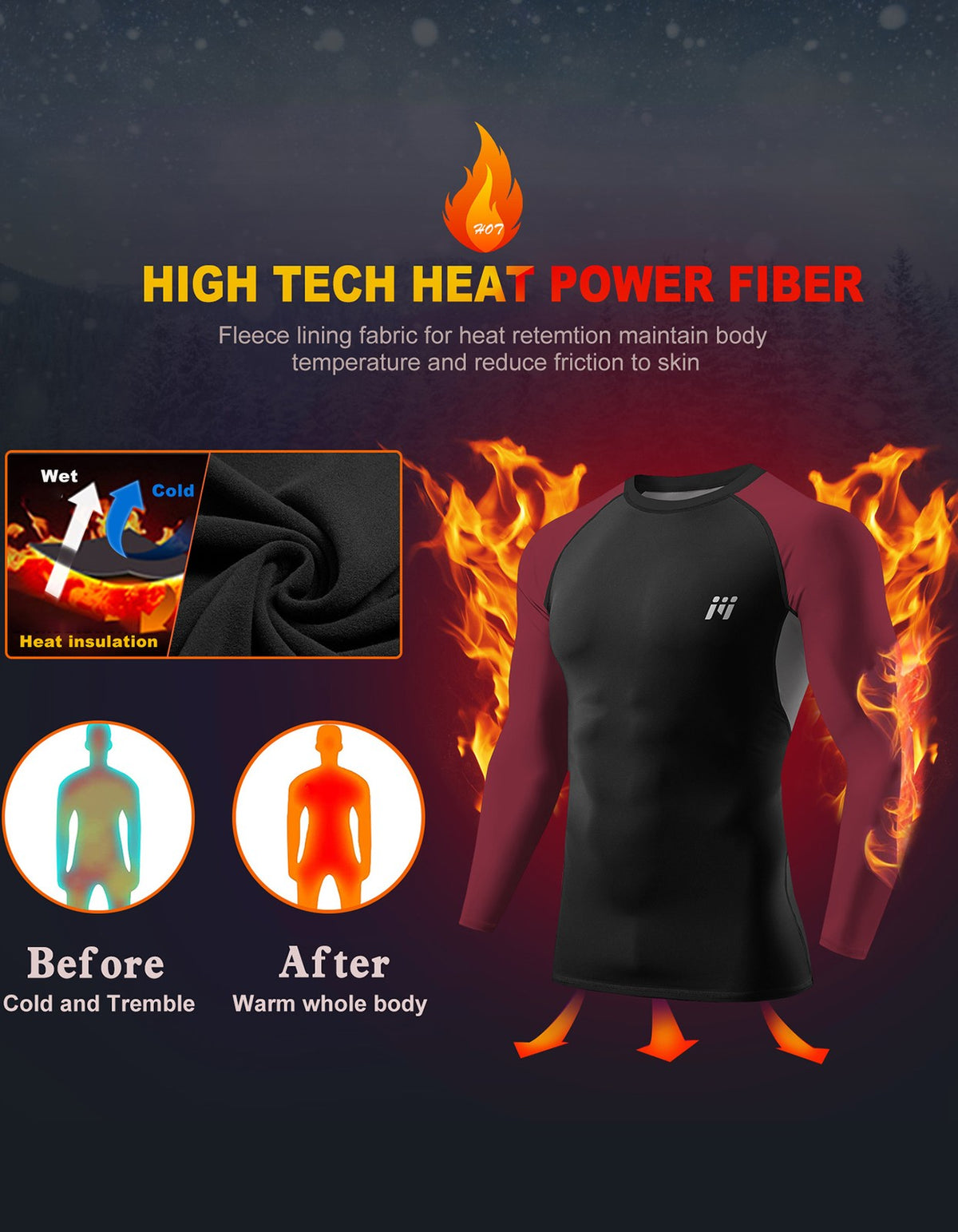 Men's Long Sleeve Compression Thermal Base Layer Top - Warm Winter Activewear
