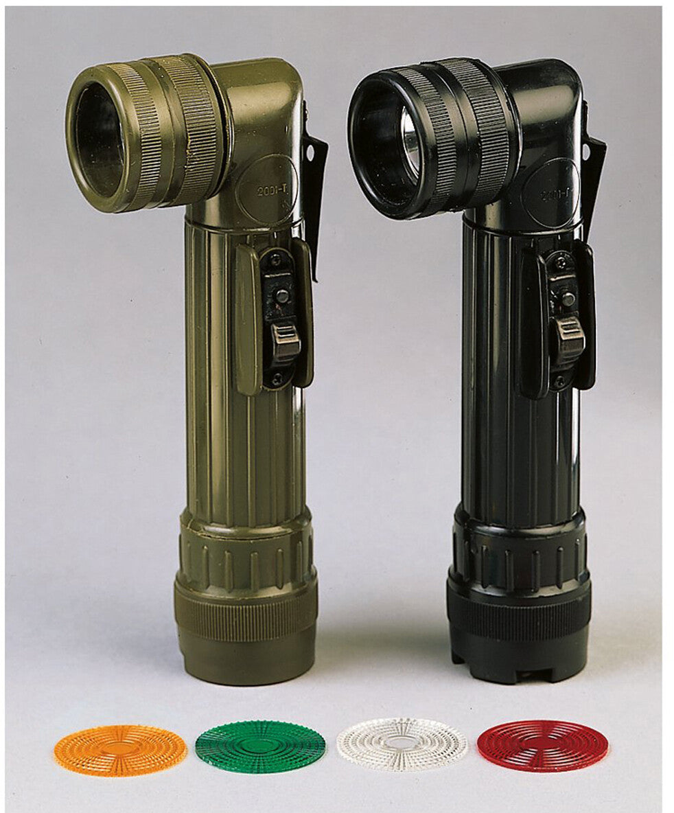 Tactical Angle Head Flashlight with 4 Color Lenses and High Impact Plastic Body