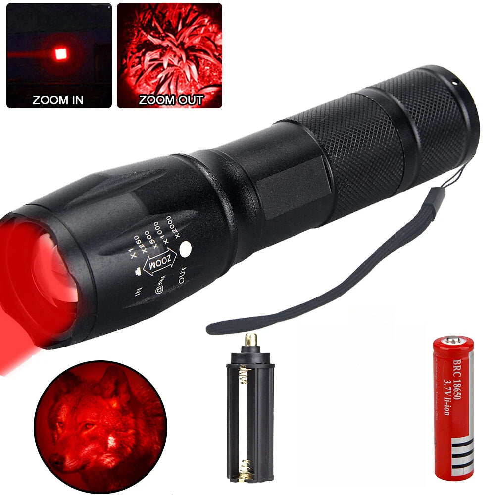 2-in-1 Tactical LED Hunting Flashlight with Zoomable Torch, Red/White Light