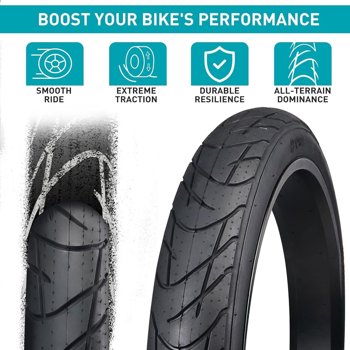 26x3 Fat Bike Tires with 2 Inner Tubes - Durable Off-Road Electric Bike Tires