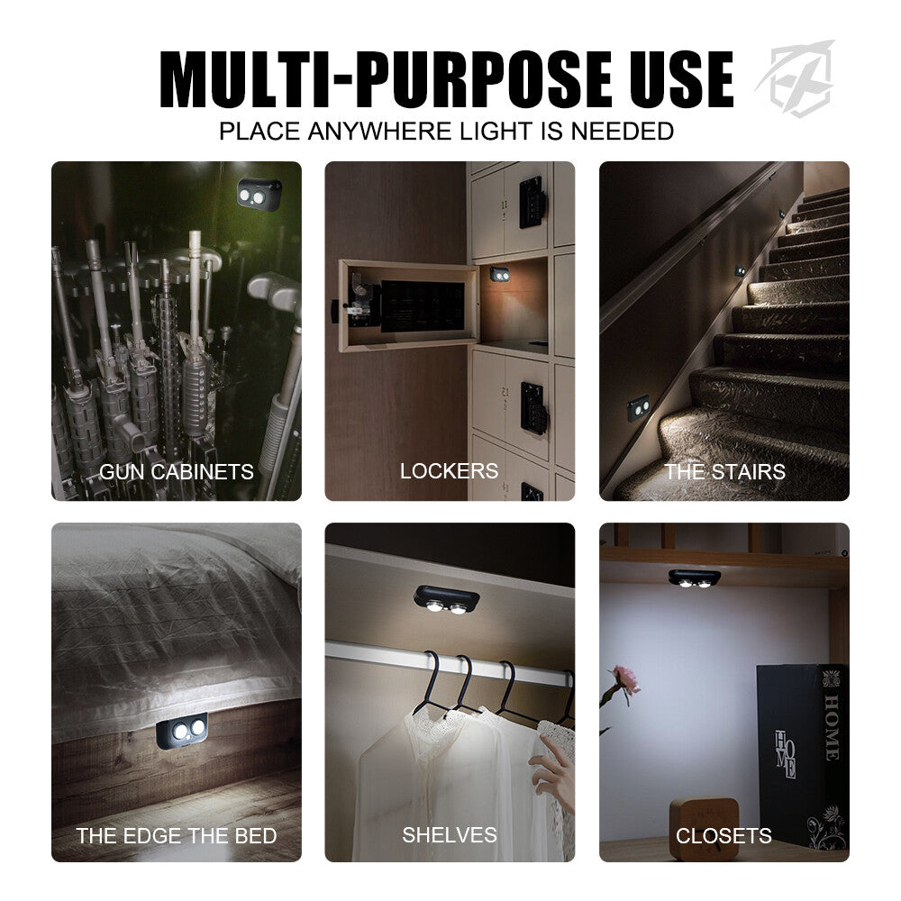 LED Gun Safe Light Pods with PIR Motion Sensor, Rotatable Lens, Battery Powered