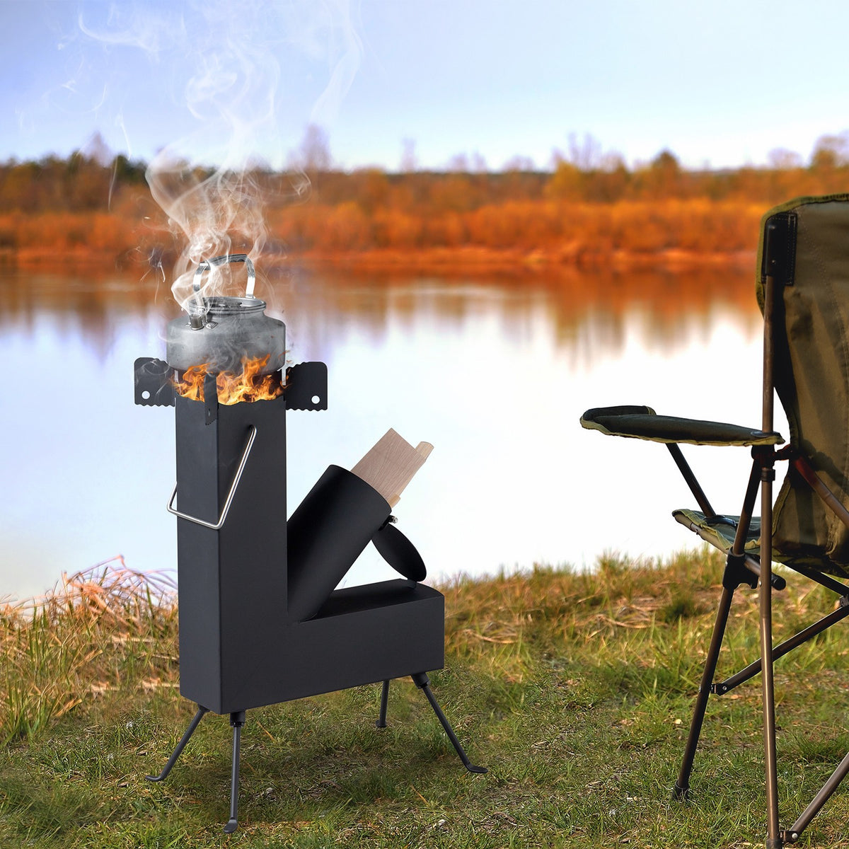 Heavy Duty Portable Camping Rocket Stove for Off-Grid Cooking & Survival