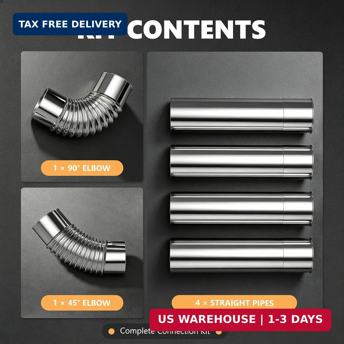 Camping Stove Chimney Pipe Kit 2.36 Inch, 6 Pieces Exhaust Pipe for Tent Stove