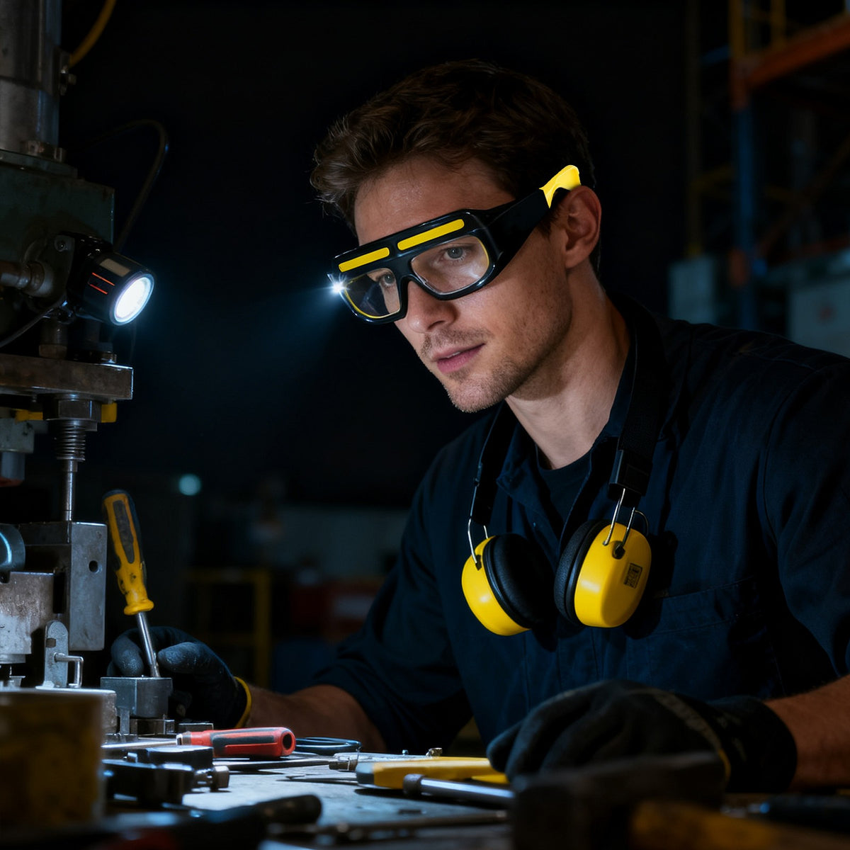 LED Safety Glasses with 5 Light Modes for Cycling Work and Outdoor Use