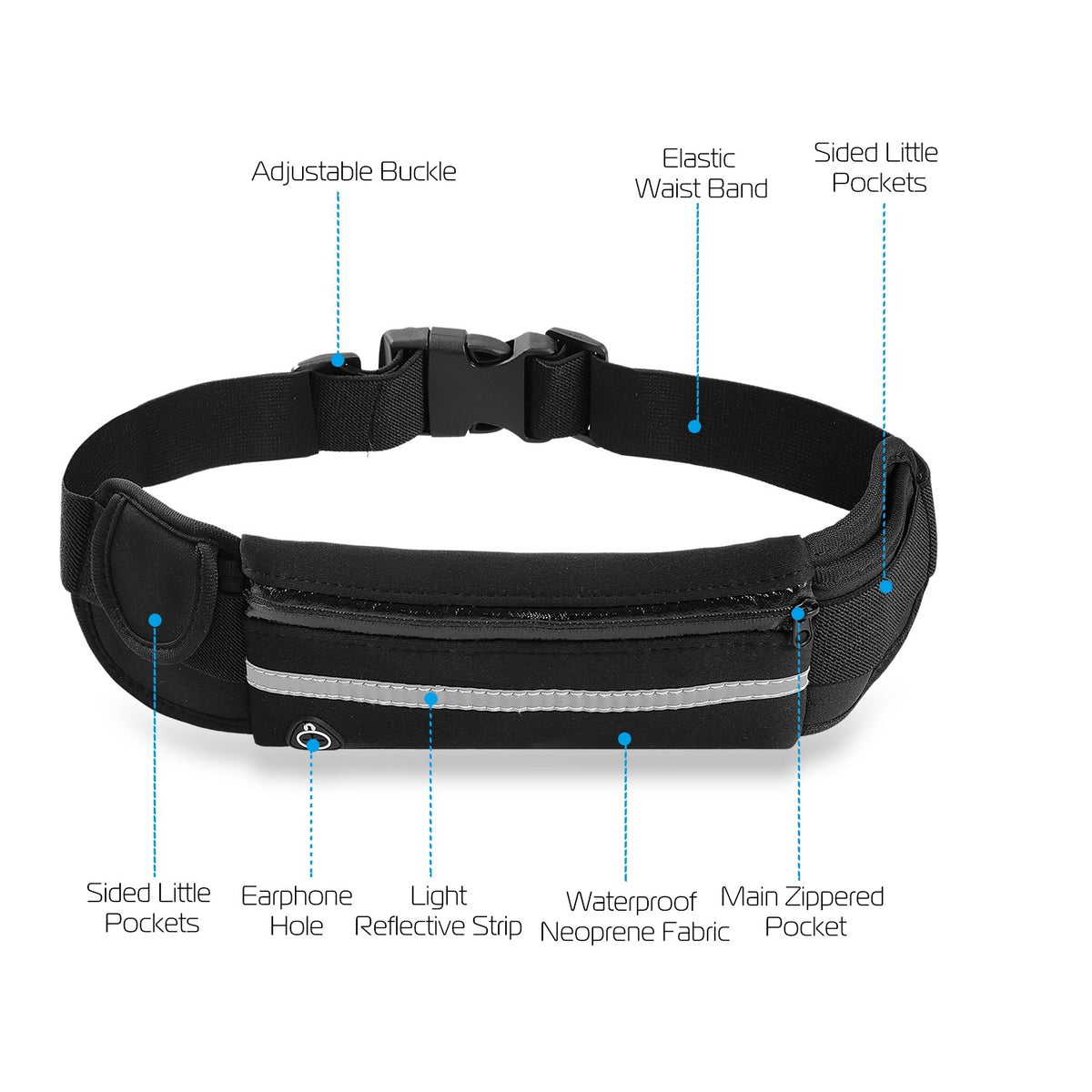 Waterproof Running Waist Bag with Adjustable Zip Belt for Sports & Jogging