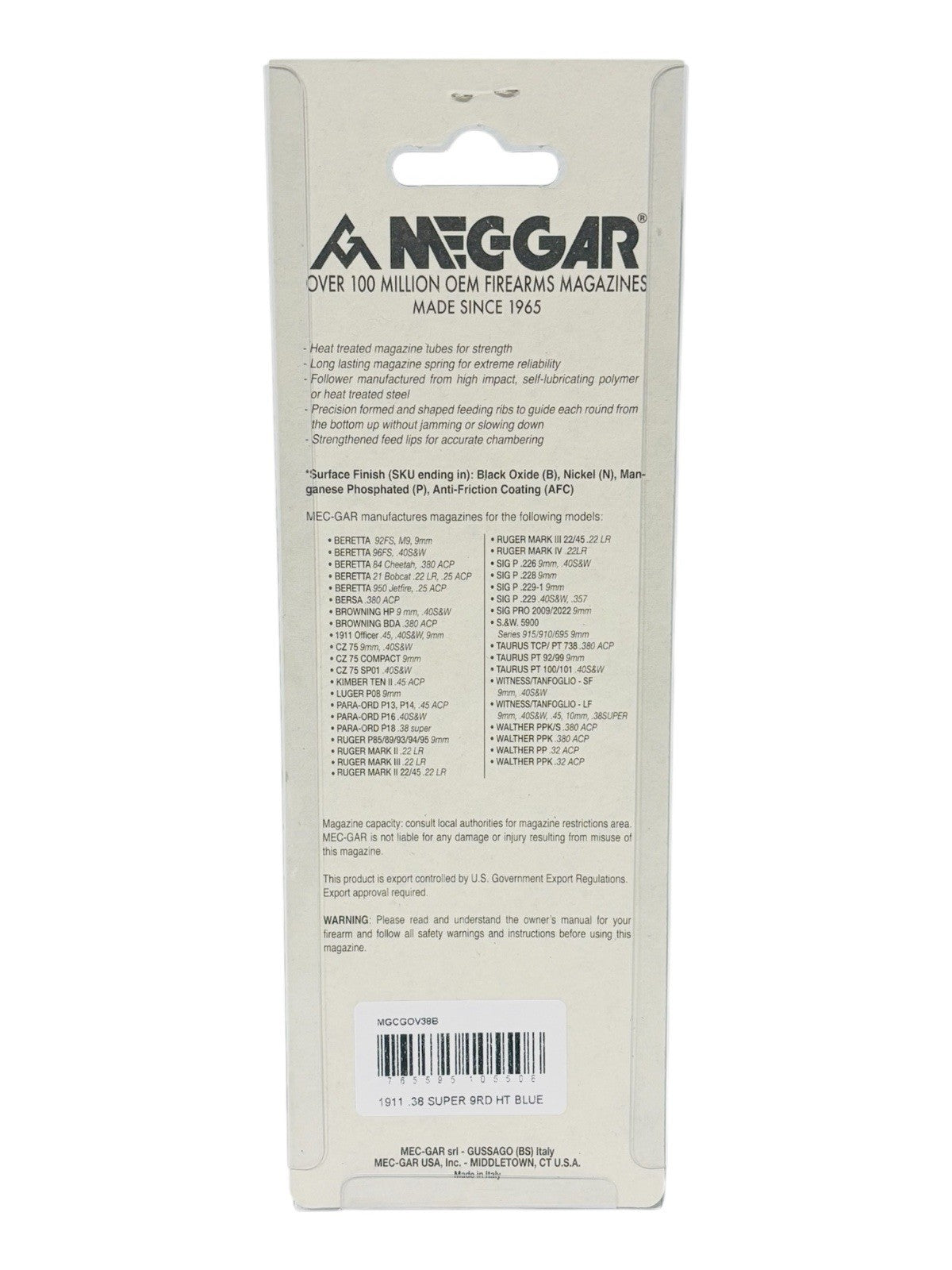 1911 Pistol Magazine .38 Super 9 Round Steel Blued for Firearm