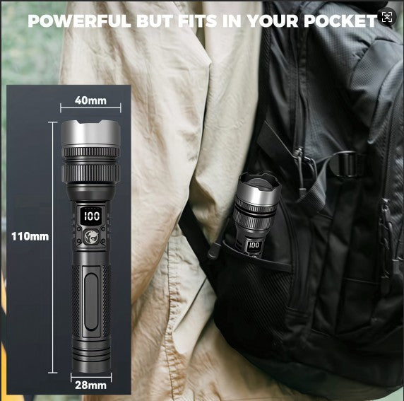 Super Bright Rechargeable LED Tactical Flashlight with Zoom & Power Bank