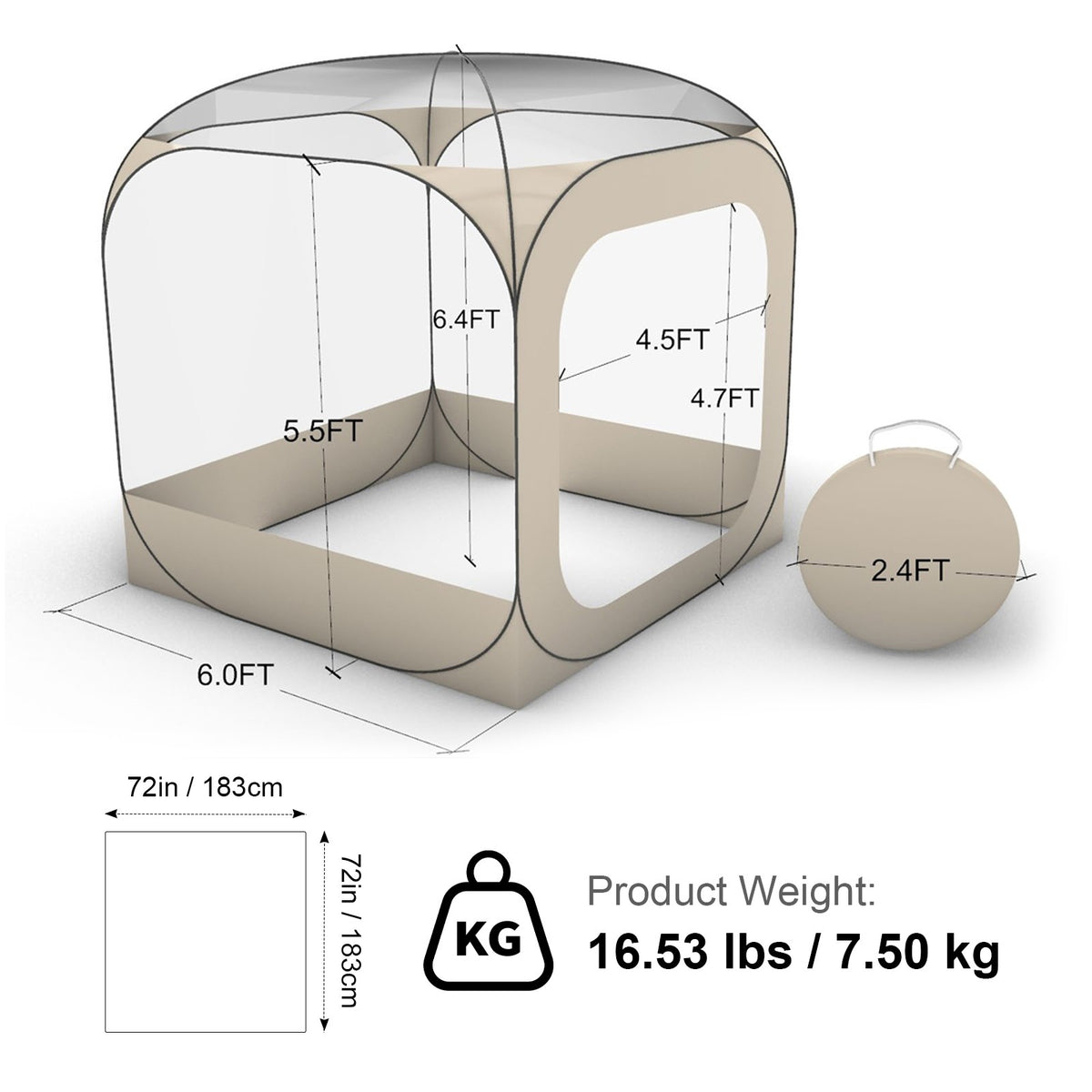 72x72 Inch Clear Bubble Pop-Up Sports Tent - Weatherproof Instant Shelter