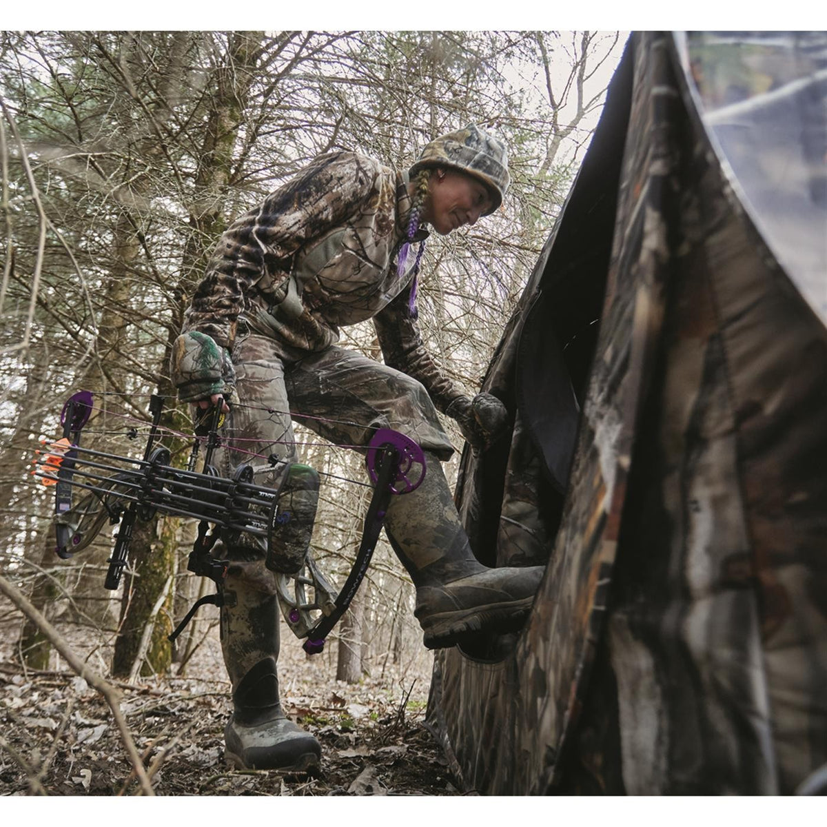 Hunting Blind Tent 4-Panel Ground Blind with Steel Frame for Concealed Hunting