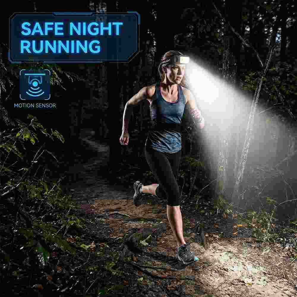 Rechargeable Motion Sensor Headlamp with 5 Lighting Modes, USB-C Head Torch