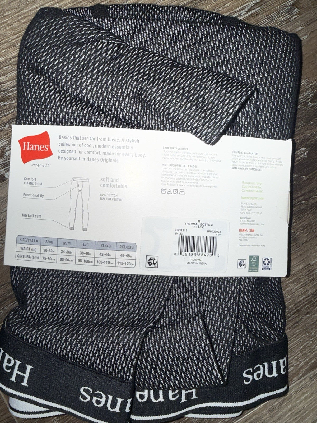 Men's Thermal Waffle Long Johns Base Layer Pants - Black, Size M
