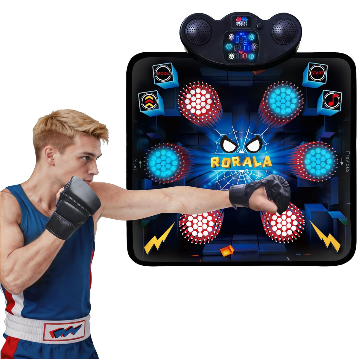 Smart Music Boxing Machine with Gloves, Wall Mounted, 10 Modes, Black