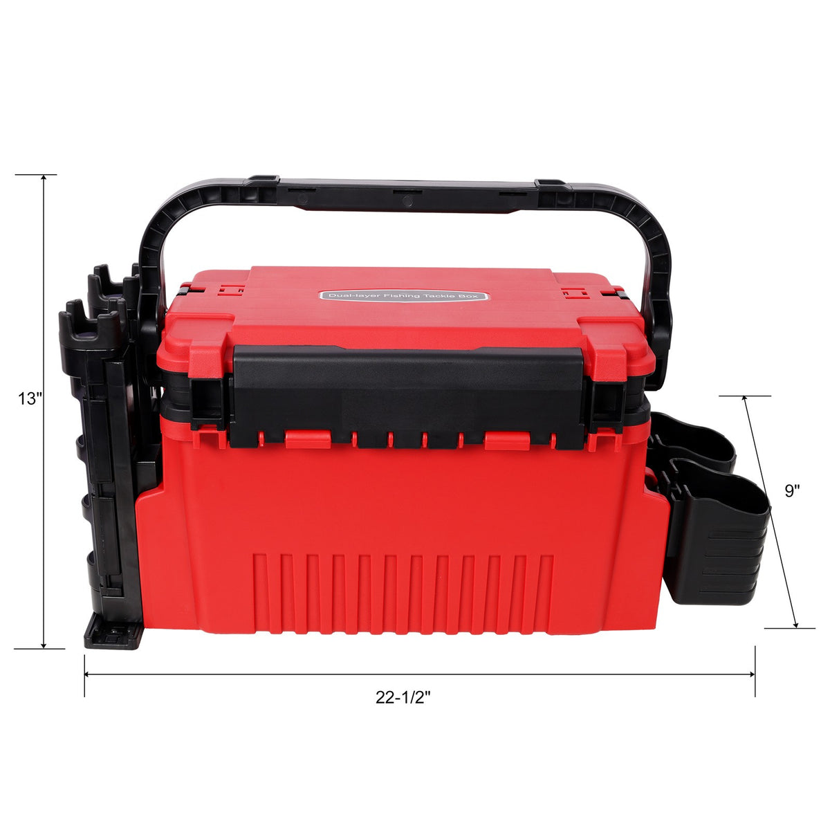 Large 2-Layer Fishing Tackle Box with Rod & Cup Holders - Waterproof 11L Storage Organizer