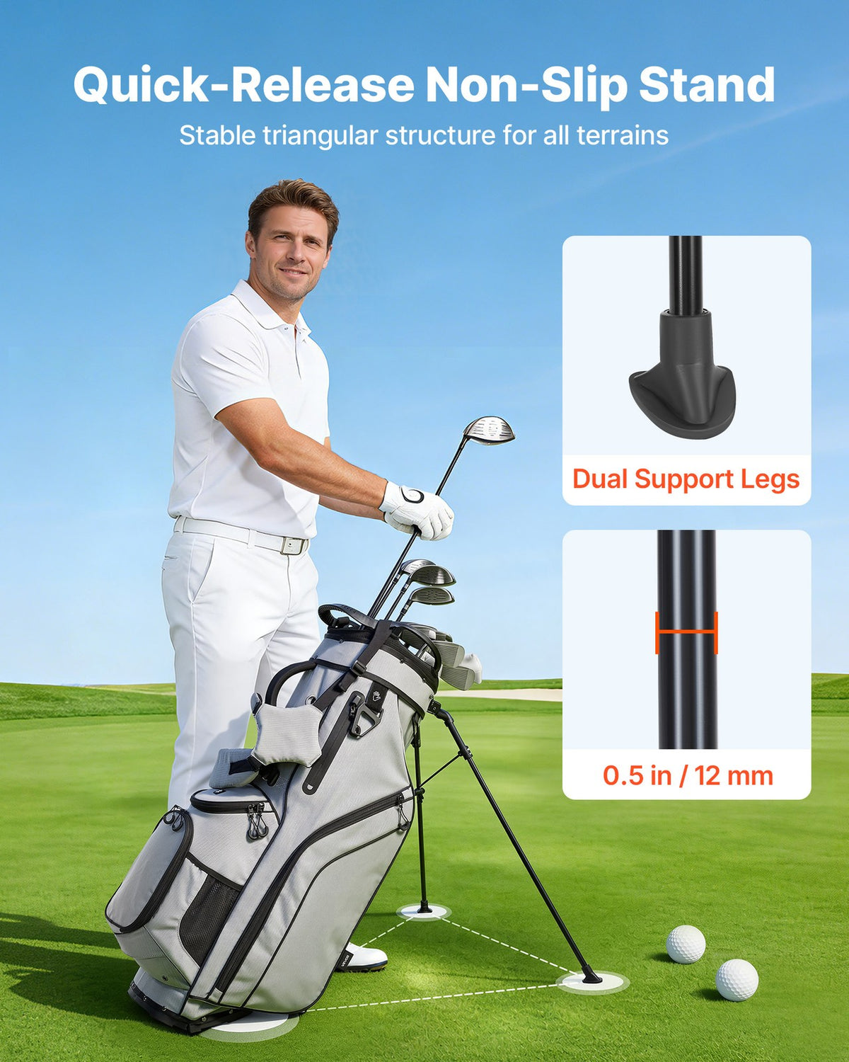 14-Way Golf Cart Bag with Dual Shoulder Straps & Rain Hood – Men & Women
