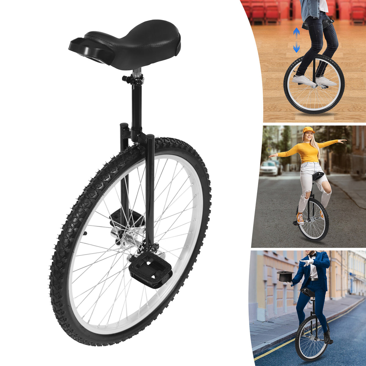 24-Inch Adjustable Unicycle for Adults, Steel Frame, Unisex Ride Bike