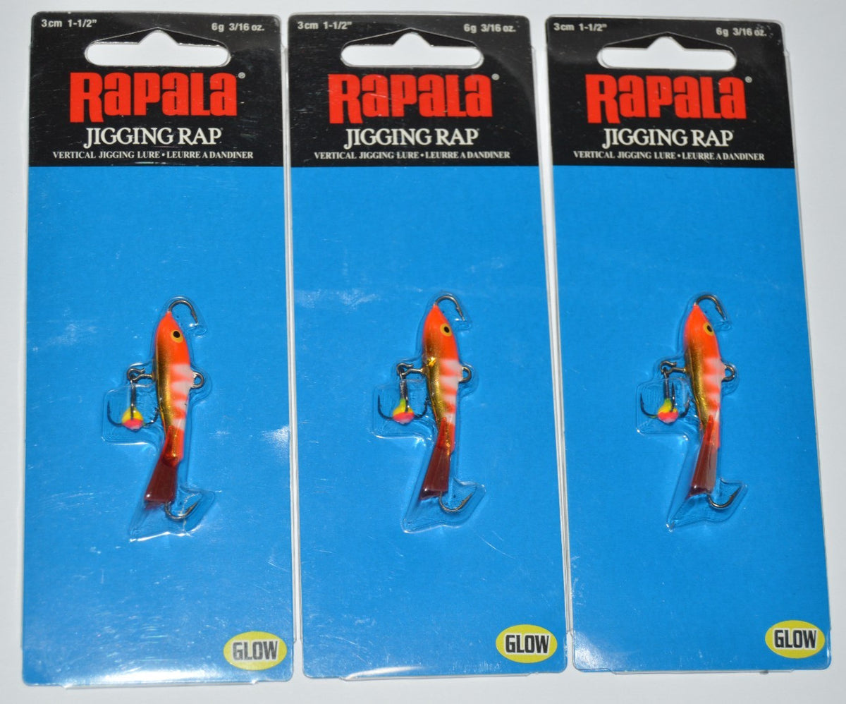 Glow Zebra Fluorescent Red Jigging Minnow Lures Set of 3 - 1.5 Inch Fish Baits