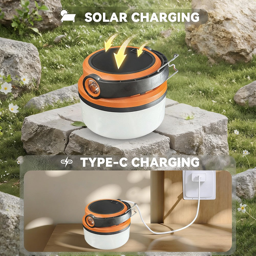 Rechargeable LED Camping Lantern with Solar Power, Waterproof & 4 Lighting Modes