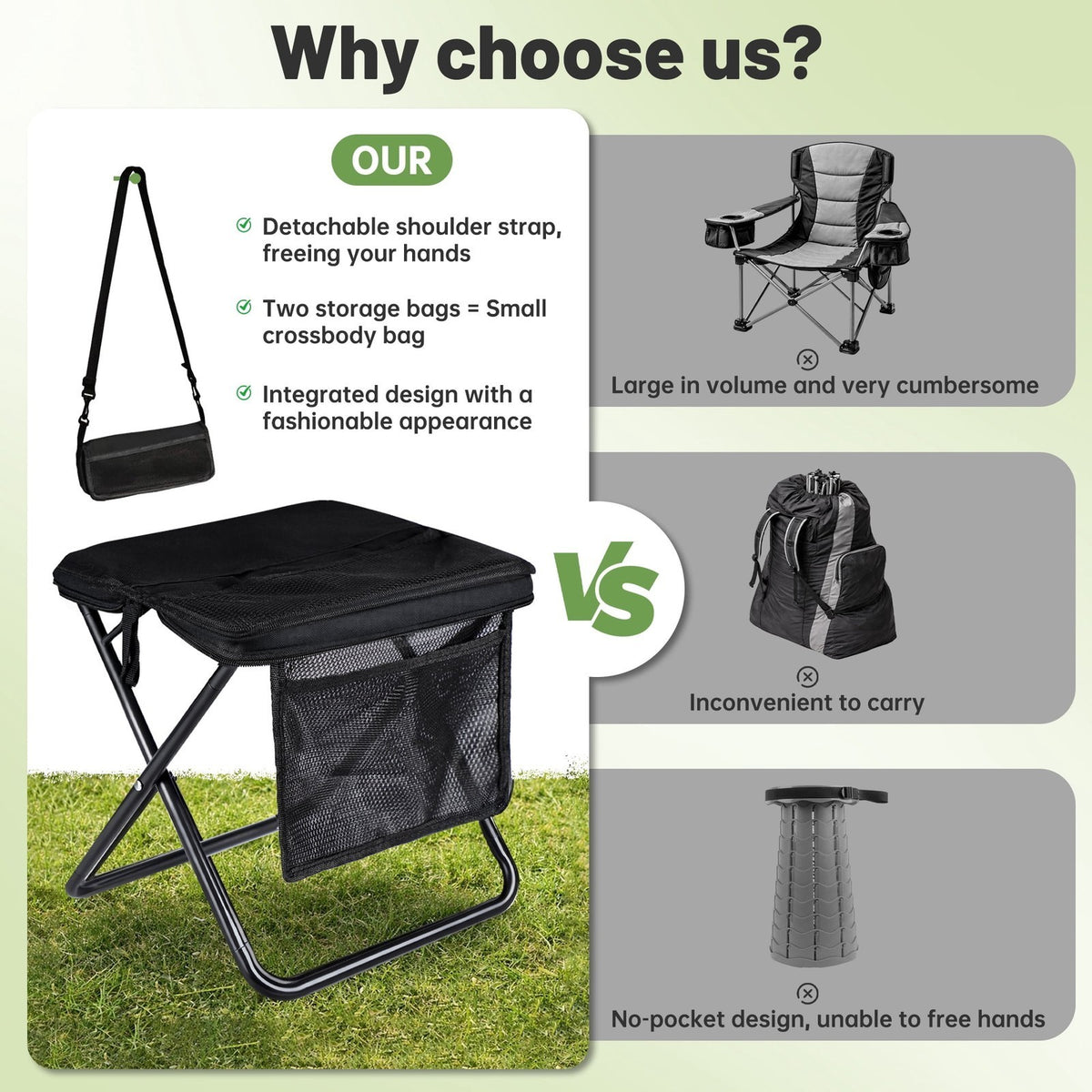 Portable Folding Camping Stool for Adults, Lightweight Hiking & Fishing Seat