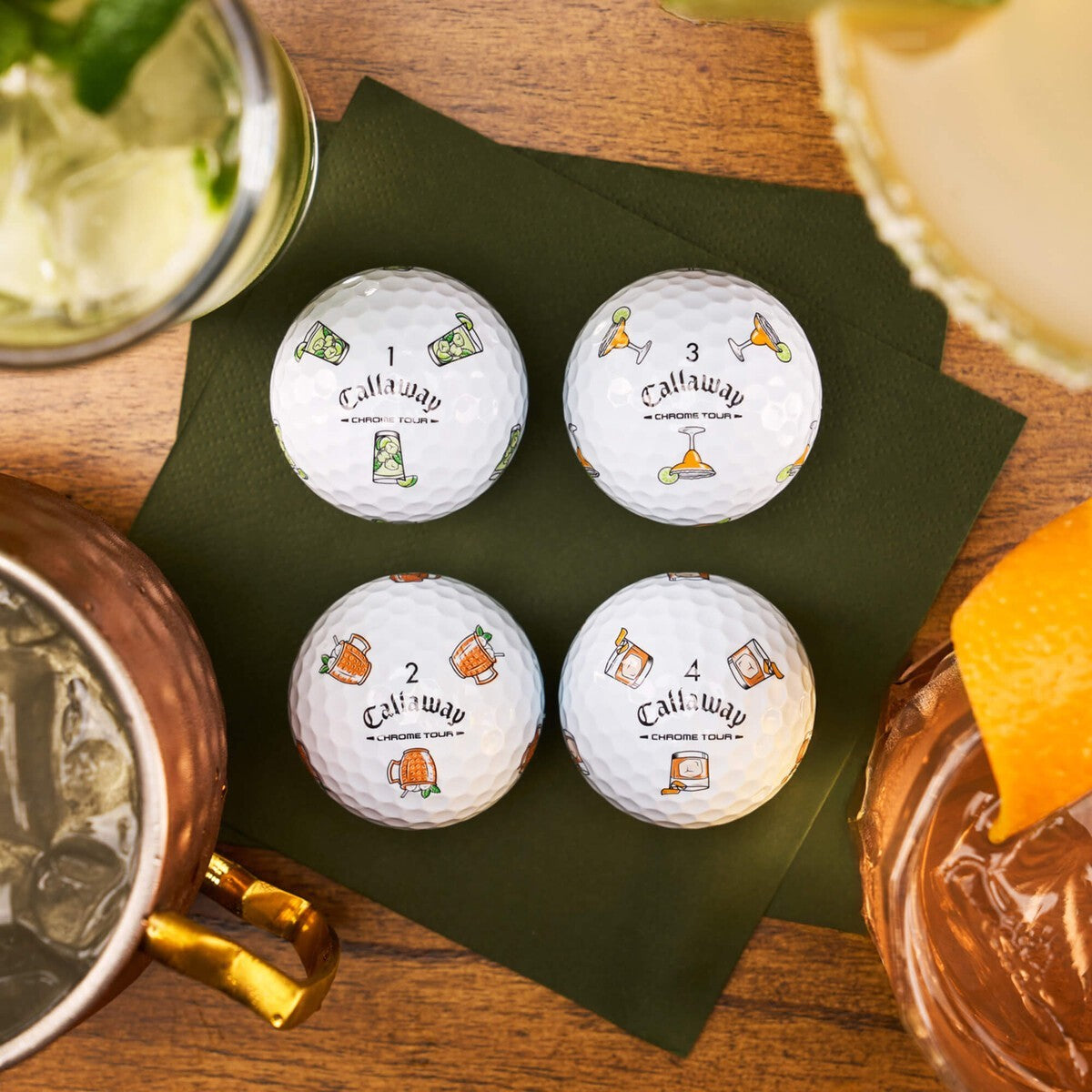 Limited Edition Chrome Tour Cocktail Golf Balls - Set of All Styles