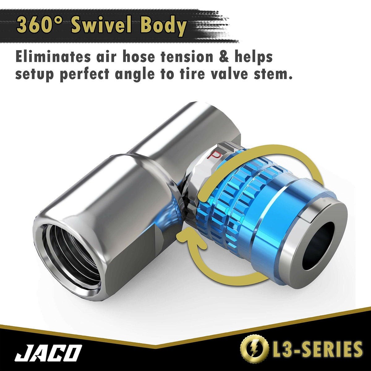 Bike Tire Air Chuck with Presta & Schrader Valves - 2 Pack, 90° Swivel