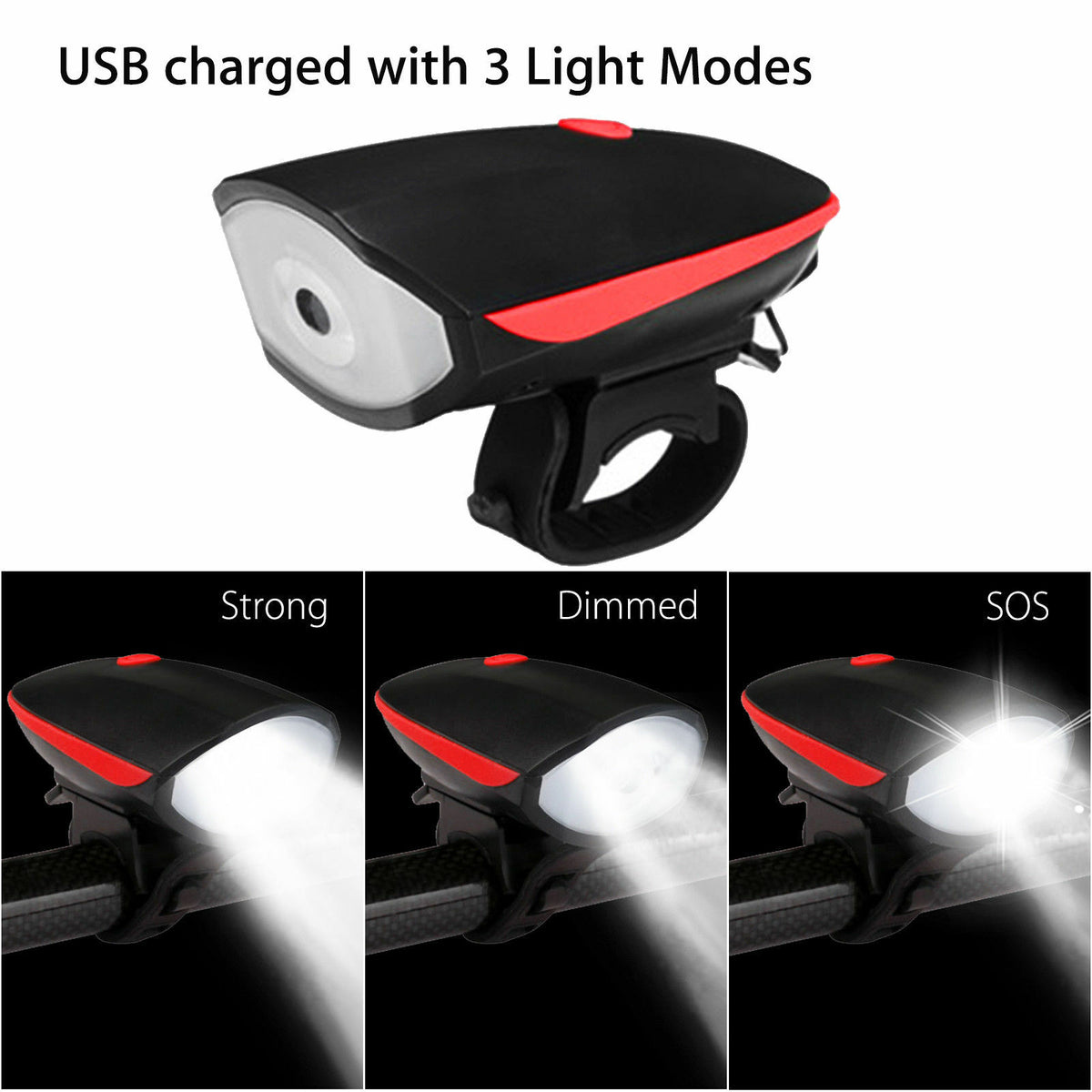 Rechargeable Bright LED Bike Light Set with Horn & Taillight for Cycling