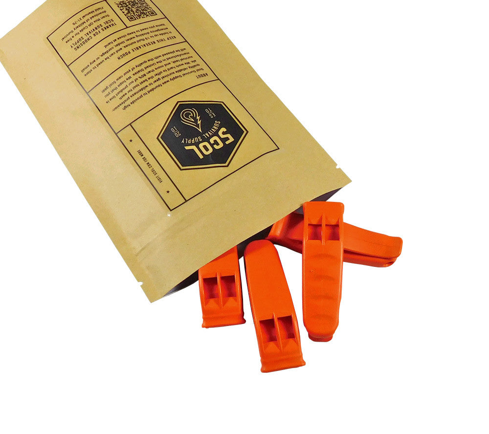 High Visibility Emergency Survival Whistle 4 Pack - Loud Pealess Signaling Device