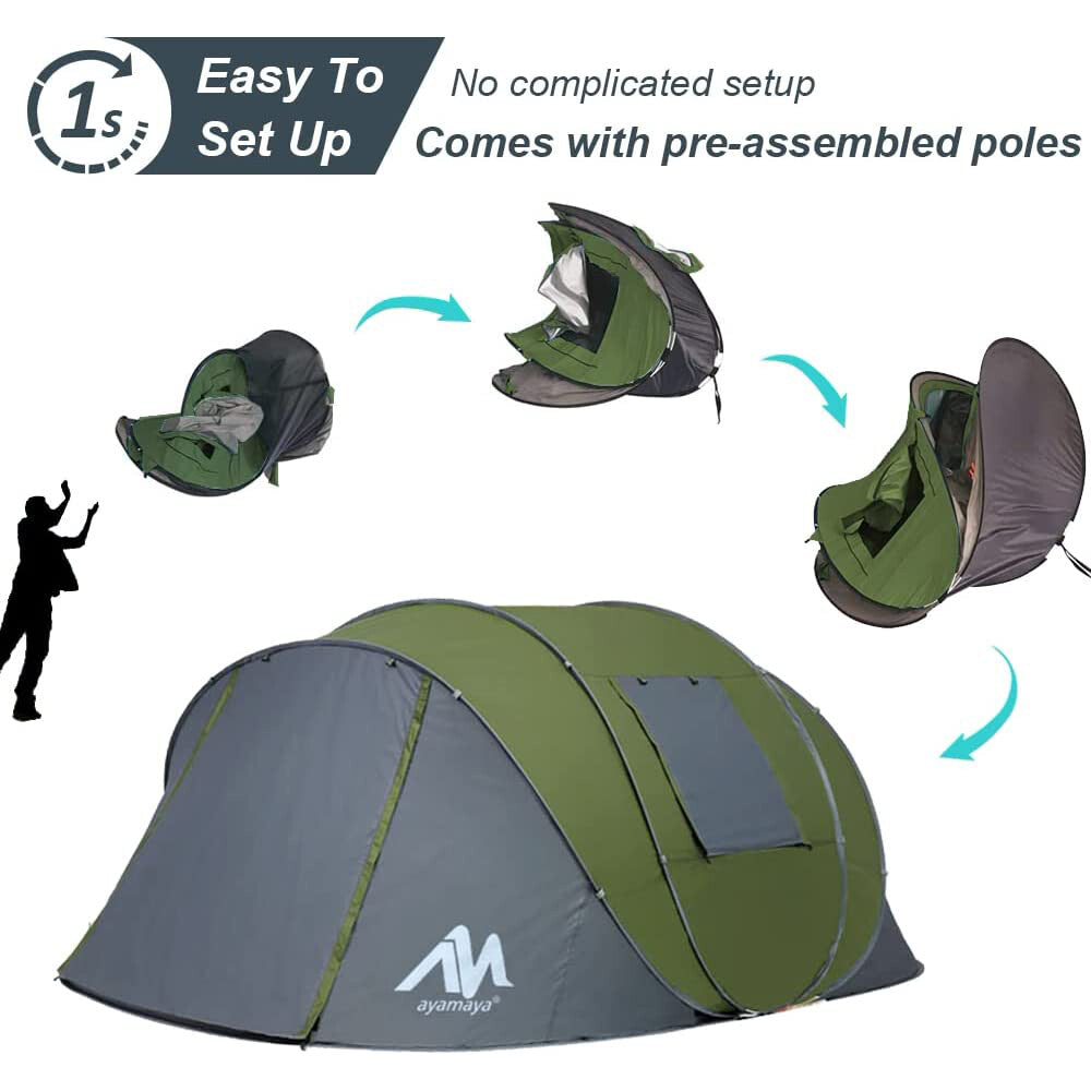 4-6 Person Waterproof Camping Tent with Instant Pop-Up Design and Double Layer