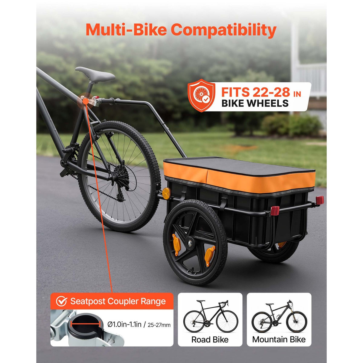 Bike Cargo Trailer 88 lbs 2-in-1 Bicycle Wagon for 22-28 inch Wheels