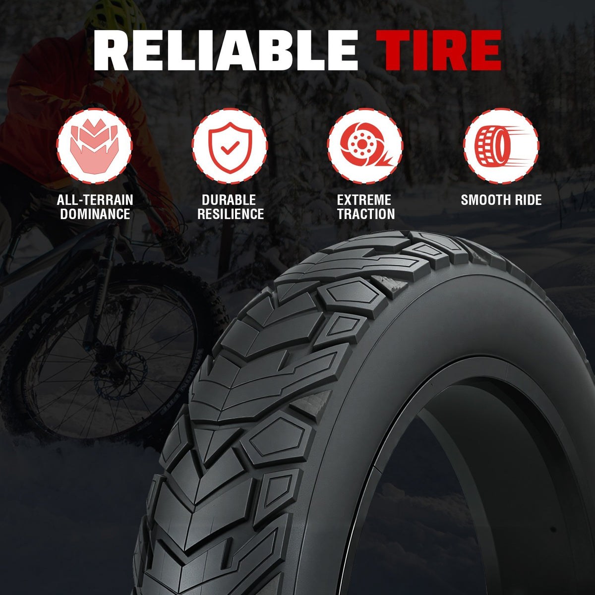 Fat Bike Tire 20x4.0 Inch - Mountain Snow Off-Road Fat Tire Set