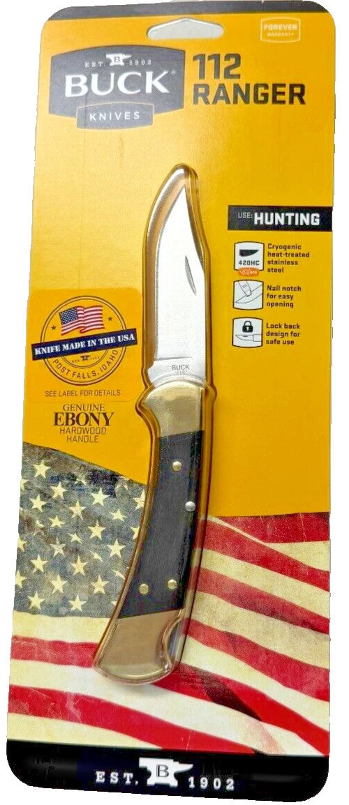 Buck 112 Ranger Folding Knife with Leather Sheath - 3-Inch Blade, Made in USA