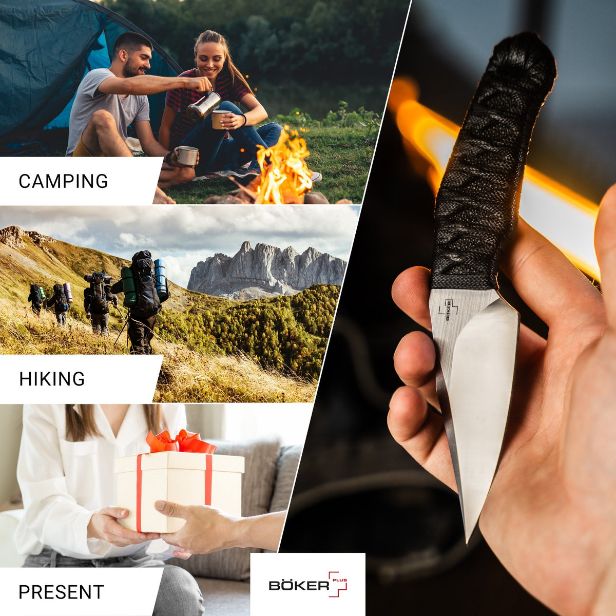 Fixed Blade Knife with Nitro-V Blade and Fish Skin Handle - Tactical Outdoor Use