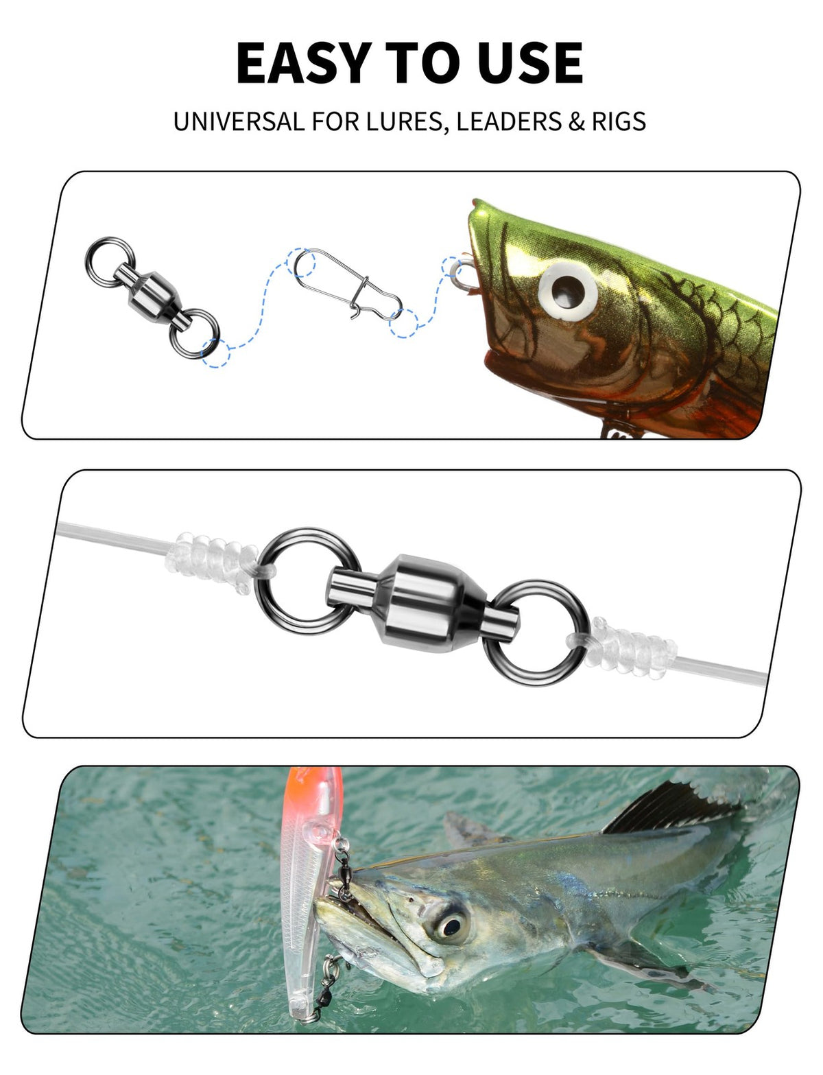Heavy Duty Ball Bearing Fishing Swivels - Stainless Steel Rings for Saltwater & Freshwater