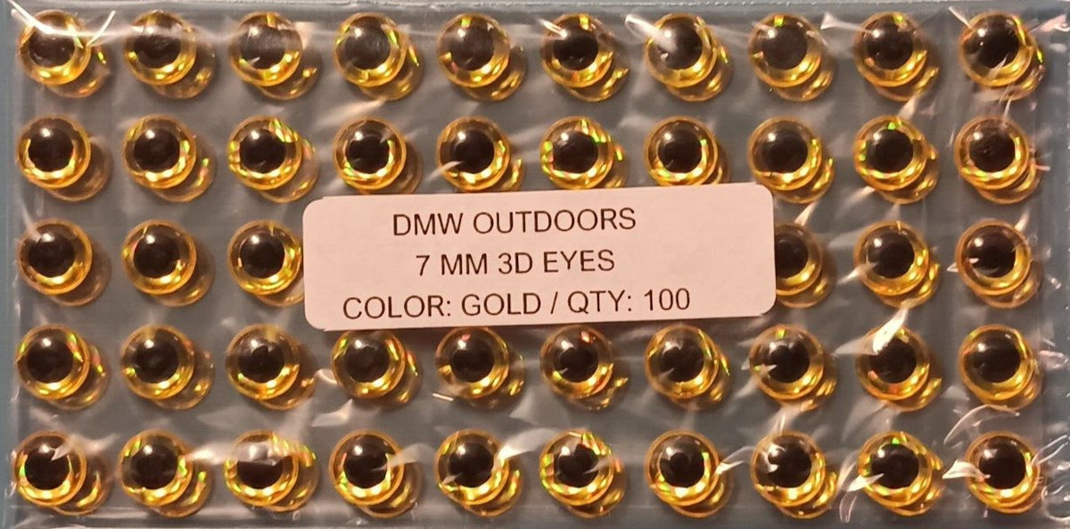 Holographic Gold 3D Fish Eyes for Fly Tying, Lures, Jigs - 7mm, 100 Pack