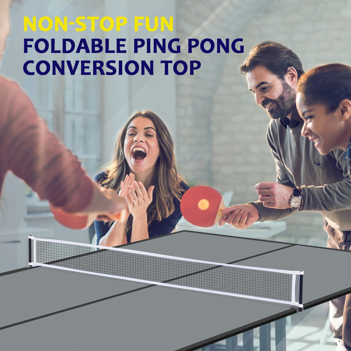 7 ft Ping Pong Table Topper - Foldable Conversion Top with Net & Posts