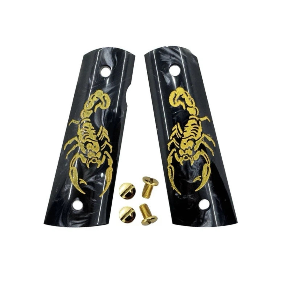 1911 Pistol Grips Black Pearl Acrylic with Gold Scorpion - Full Size