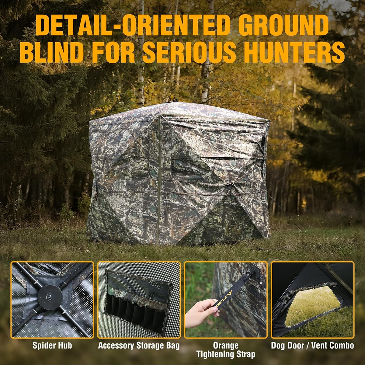 See-Through Hunting Blind with Dual Doors for 3-4 People - 270° Camouflage Shelter