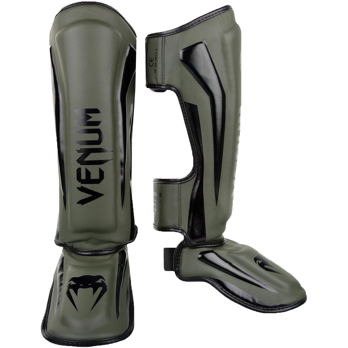 Lightweight Hook and Loop Shin Guards for Kickboxing and Muay Thai - Khaki/Black