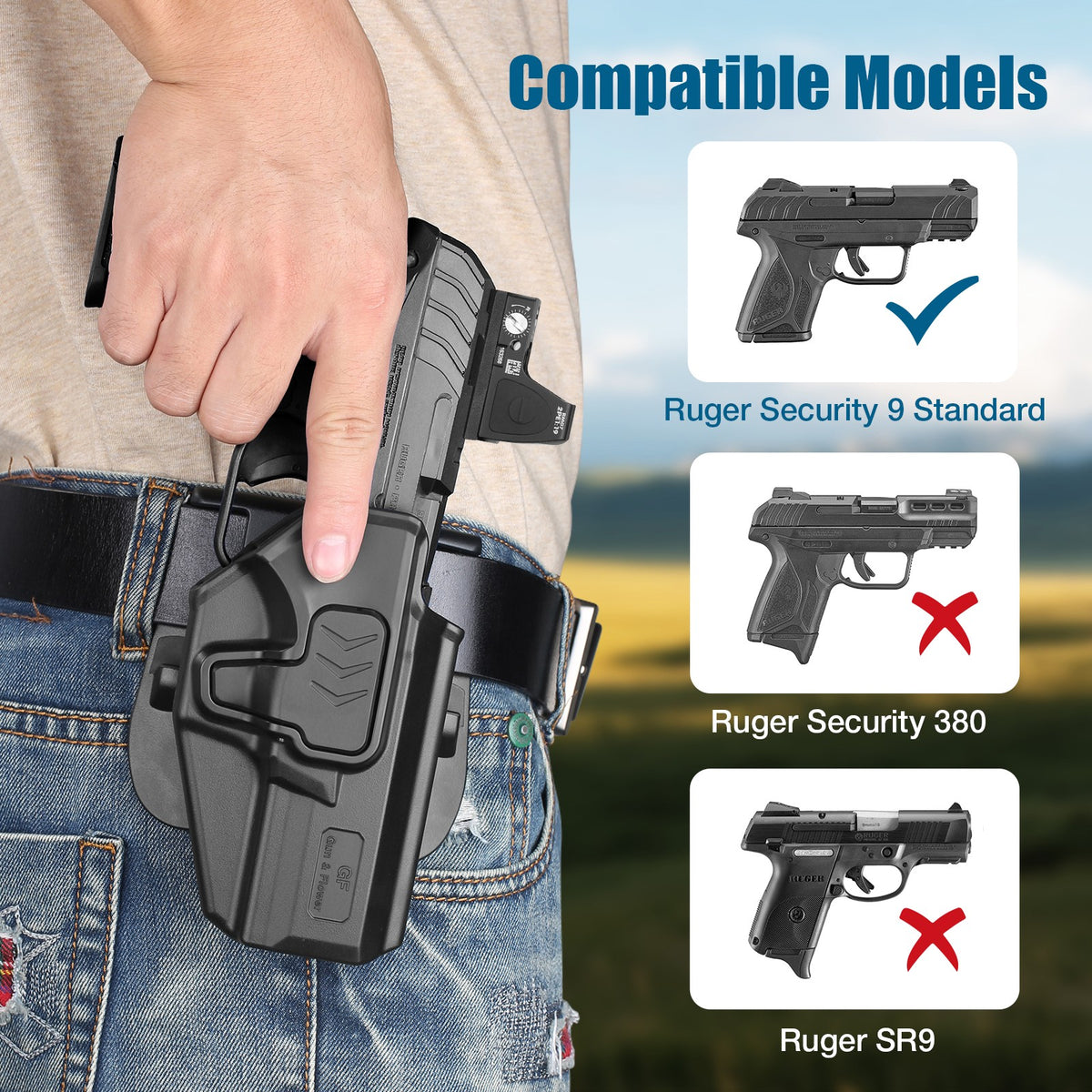 Level II Index Finger Release OWB Polymer Holster for Ruger Security 9 Standard