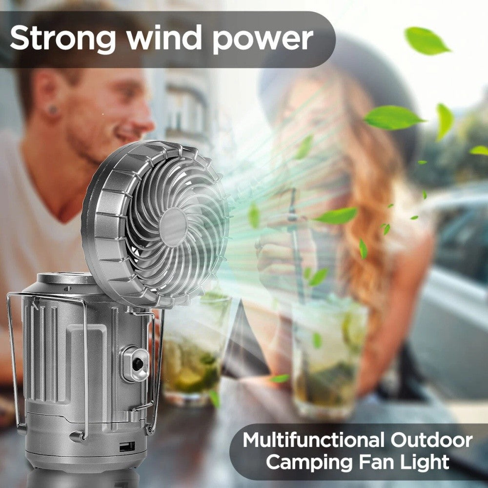 Rechargeable Solar Camping Lantern with Fan - Portable Tent Light & USB Power Bank