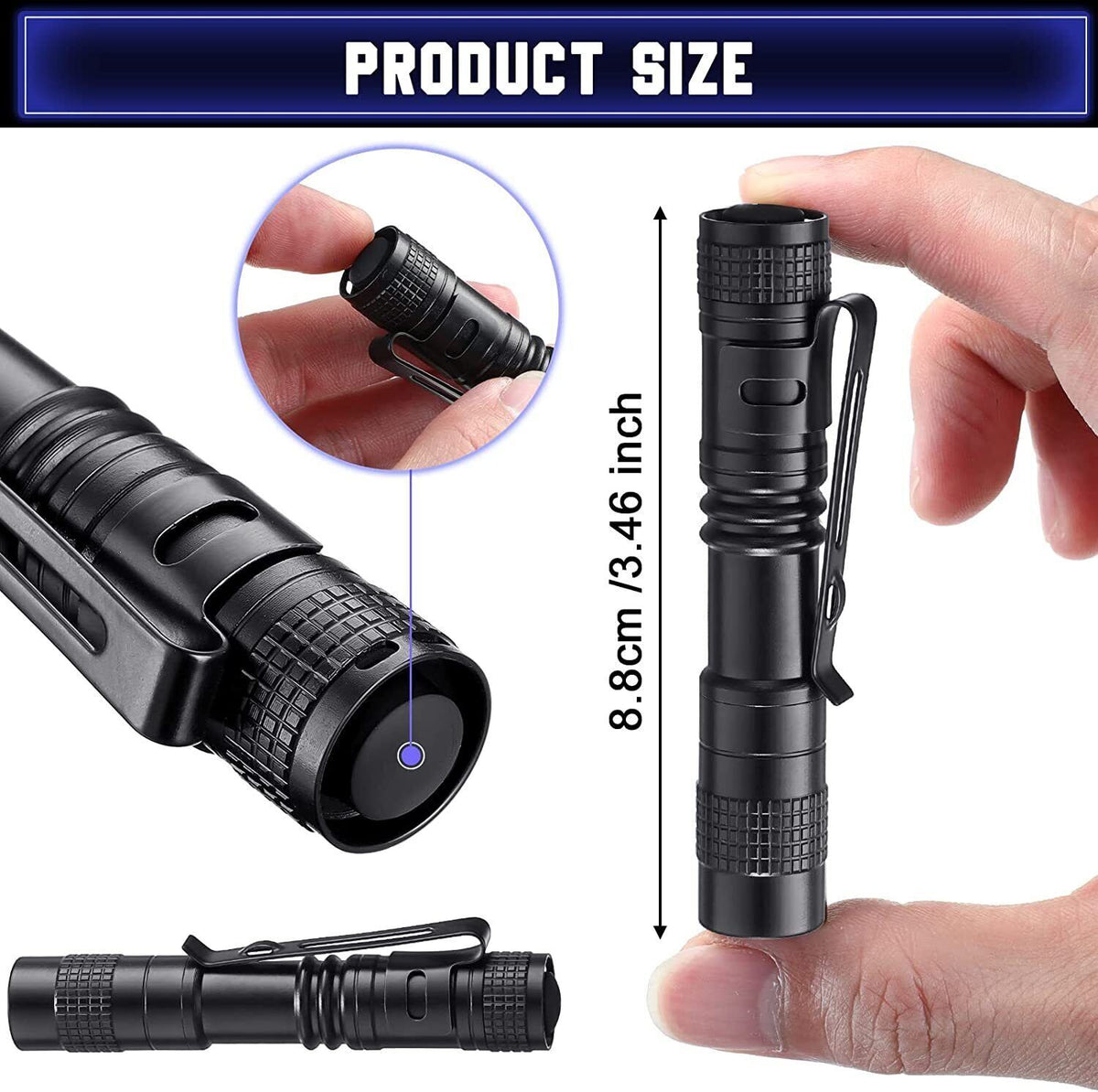 LED Penlight Flashlight Clip Mini Portable Torch for Outdoor Camping