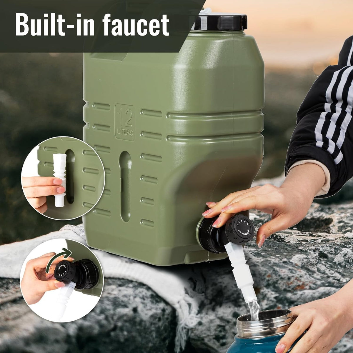 3.2-Gallon Portable Camping Water Jug with Spigot - Leak-Proof, Food Grade, Green