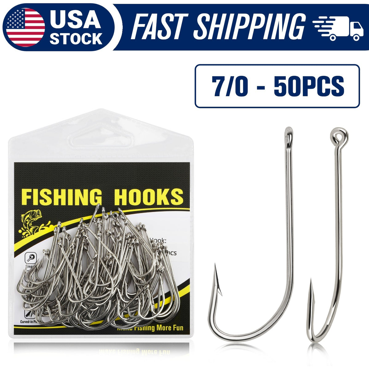 Saltwater Fishing Hooks Set - Long Shank O'Shaughnessy J Hooks for Bait & Trolling