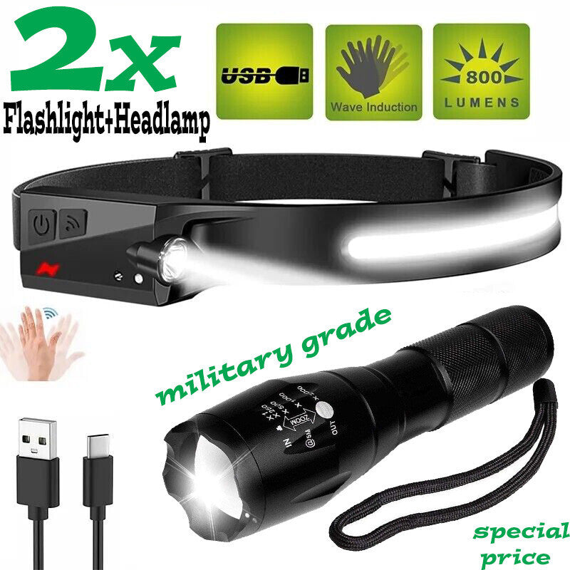Military-Grade LED Tactical Flashlight with Headband, Zoom & Safety Modes
