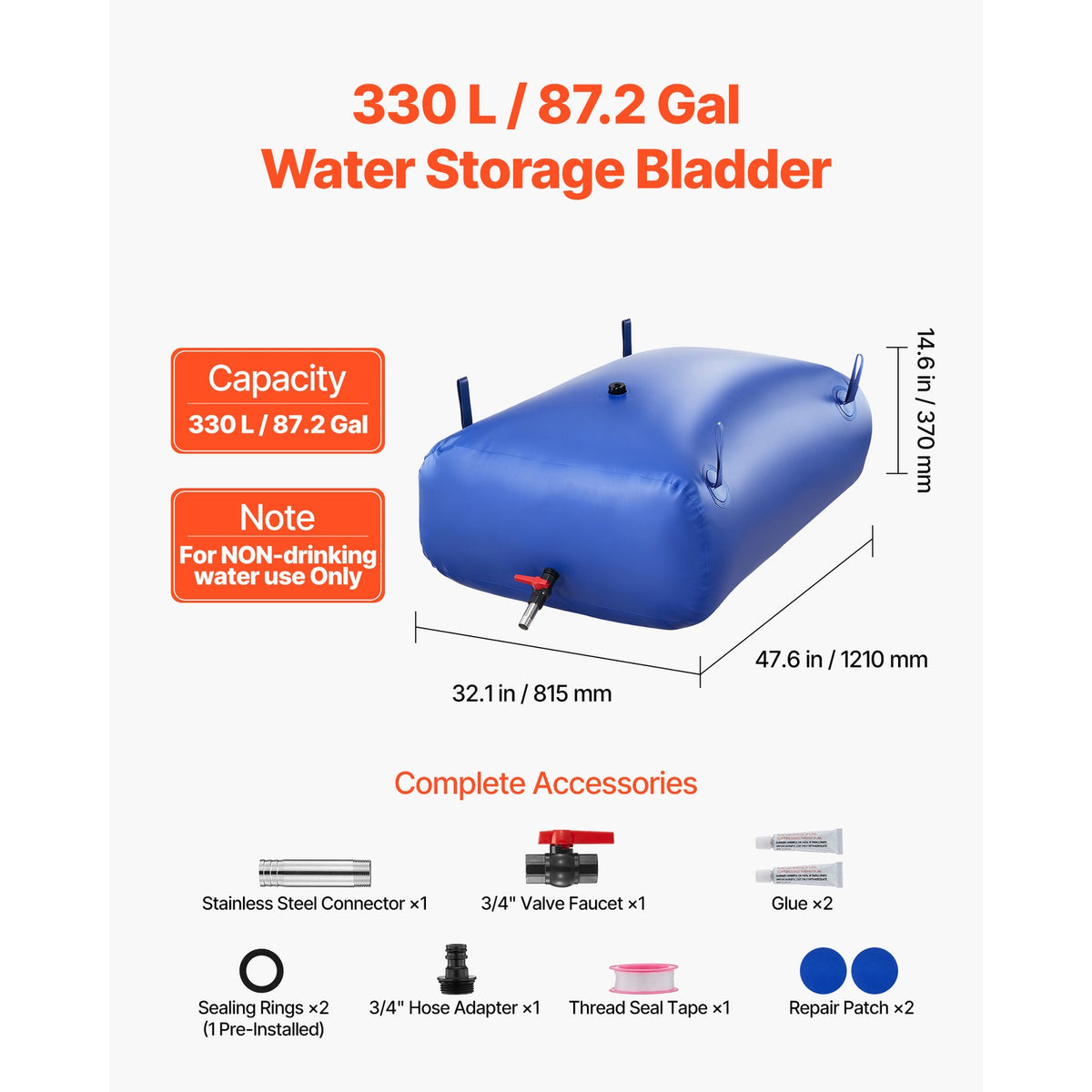 87.2 Gallon Foldable Water Storage Bladder with PVC Reservoir Bag