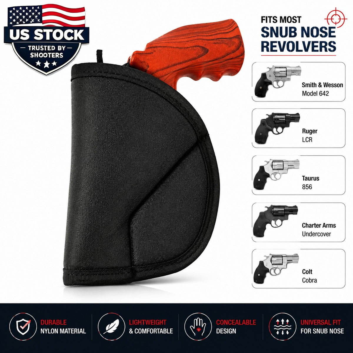 Concealed Leather Pocket Holster for Small Revolvers with Up to 2.25" Barrel