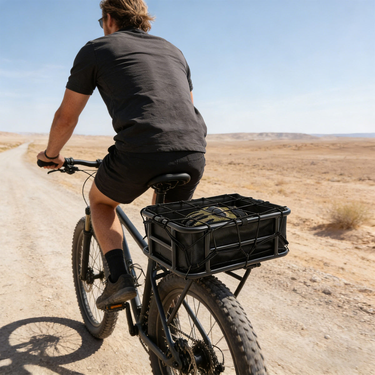 Rear Bicycle Basket with Luggage Net & Inner Liner - Black, 15L Capacity
