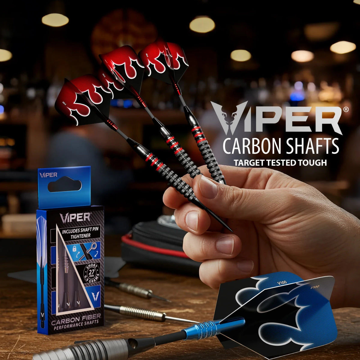 Viper Carbon Fiber Short Dart Shafts 27mm Red Tips – Set of 3 with O-Rings